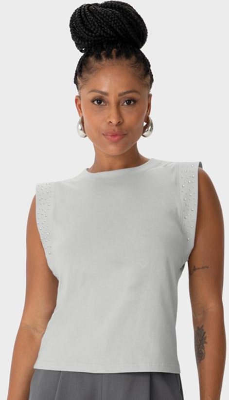 Imagem principal Blusa Reta com Strass Cinza Claro Enfim Enfim