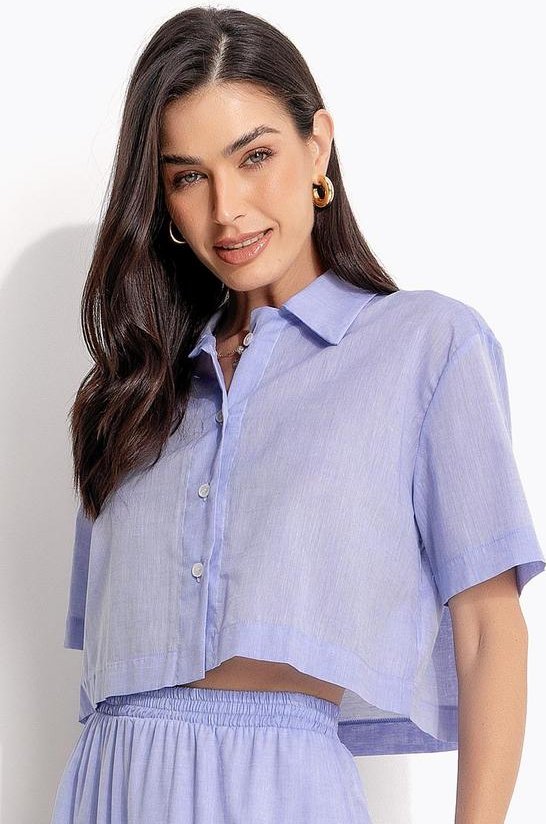 Imagem principal Camisa Cropped Azul Claro em Tricoline Quintess Quintess