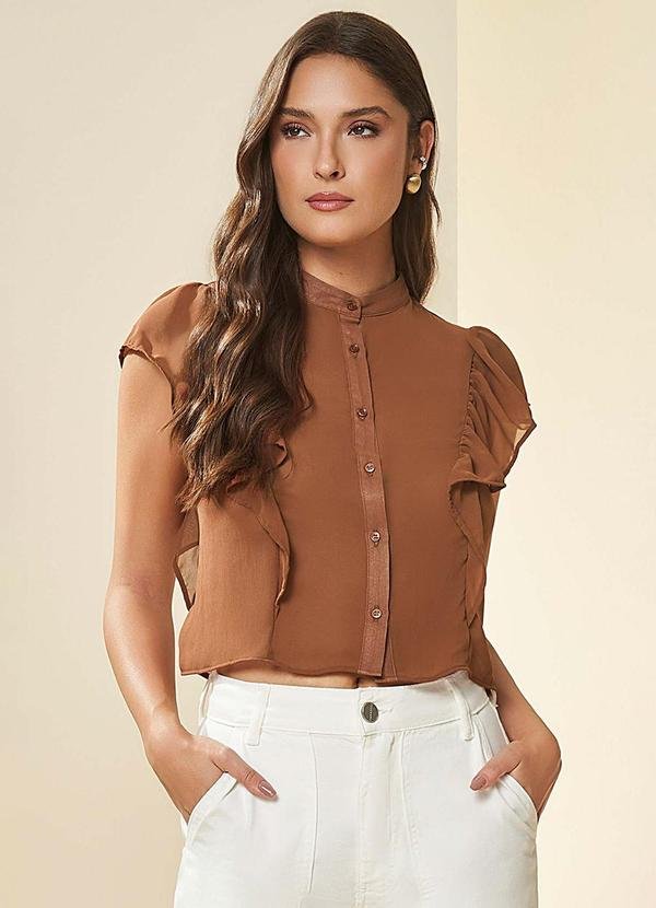Camisa Romantic em Plano Chiffon Marrom