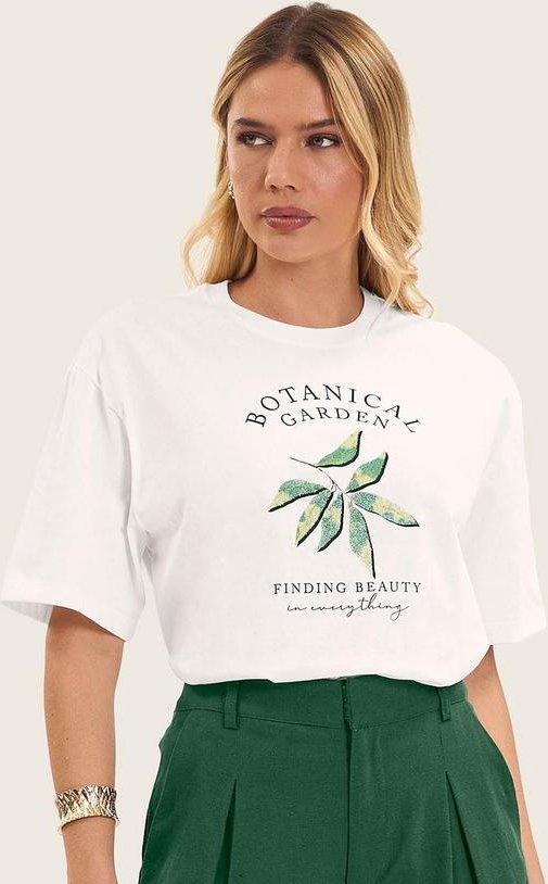 Camiseta Feminino Manga Curta Meia Malha Bege