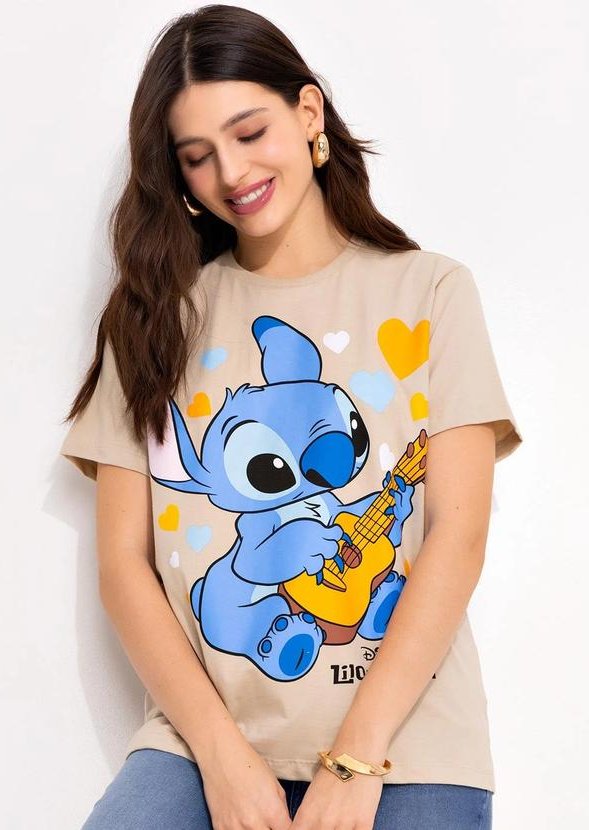 Imagem principal T-Shirt Bege em Malha de Algodão Penteado Disney Disney