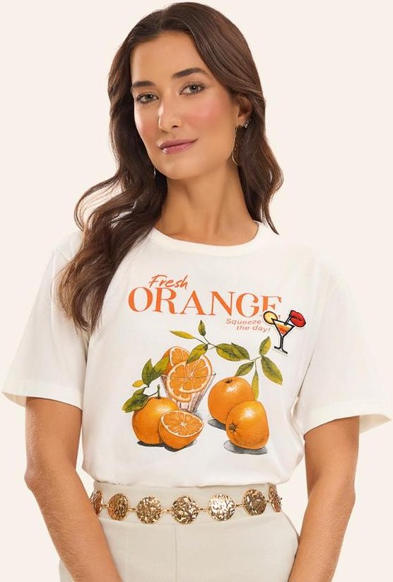 T- Shirt Meia Malha Feminina Bege