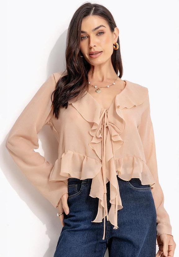 Imagem principal Blusa Babados Bege em Chiffon Quintess Quintess