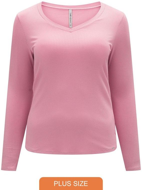 Blusa Canelada com Decote em V Rosa