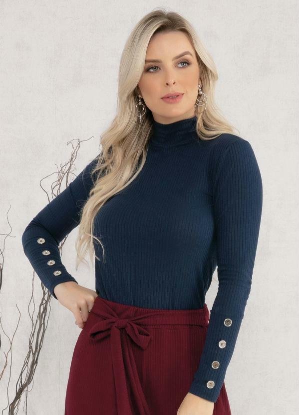 Imagem principal Blusa com Botões Decorativos Azul Marinho Moda Pop Moda Pop