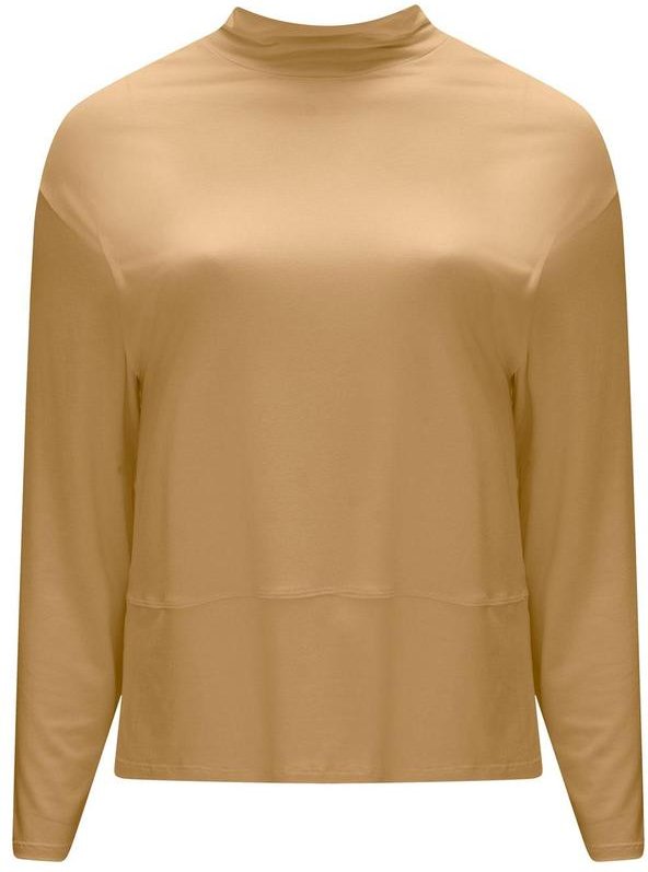 Blusa com Gola Alta em Malha Bege