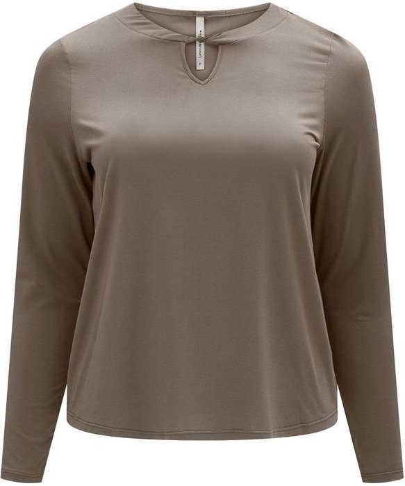 Blusa com Gola Redonda e Recorte Marrom