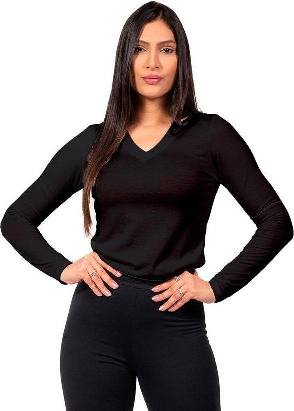 Imagem principal Blusa Feminina Manga Longa Decote V Preto Cobertura Cobertura