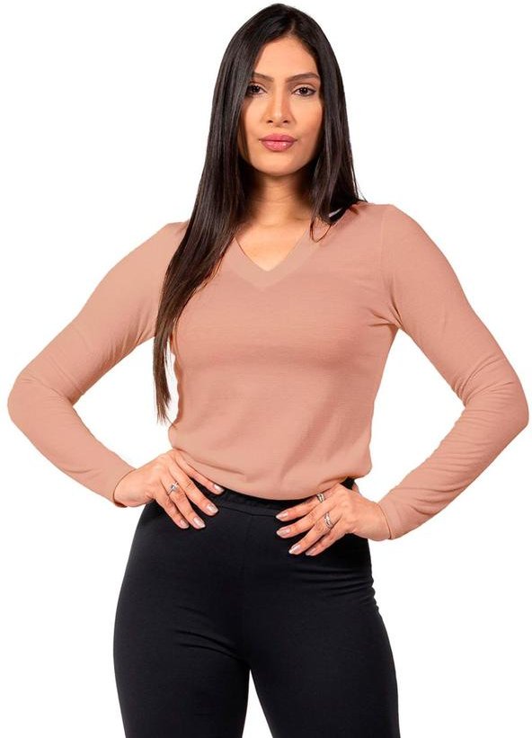 Imagem principal Blusa Feminina Manga Longa Decote V Rosa Cobertura Cobertura