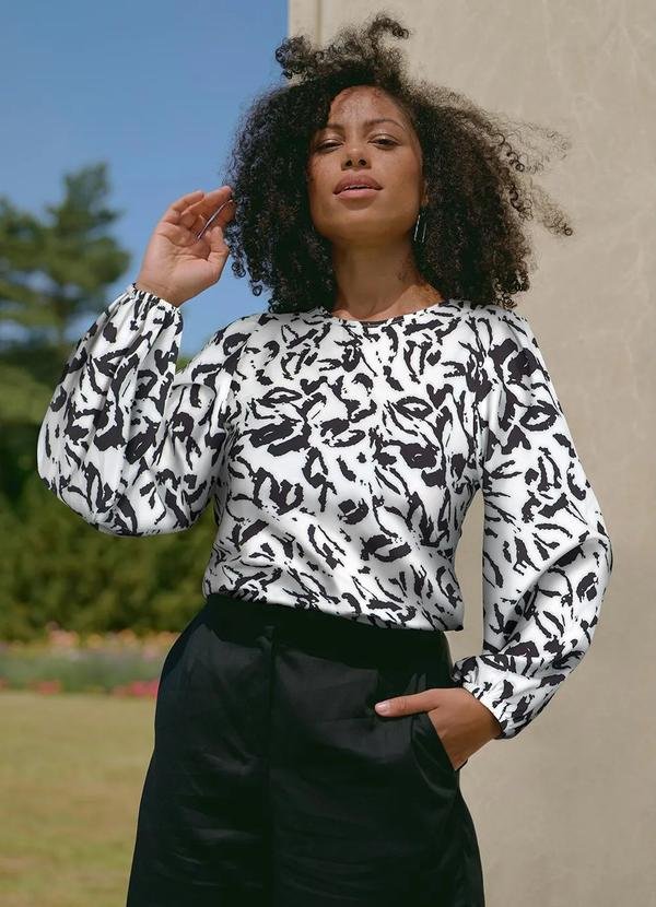 Blusa Floral Abstrato em Crepe Plano