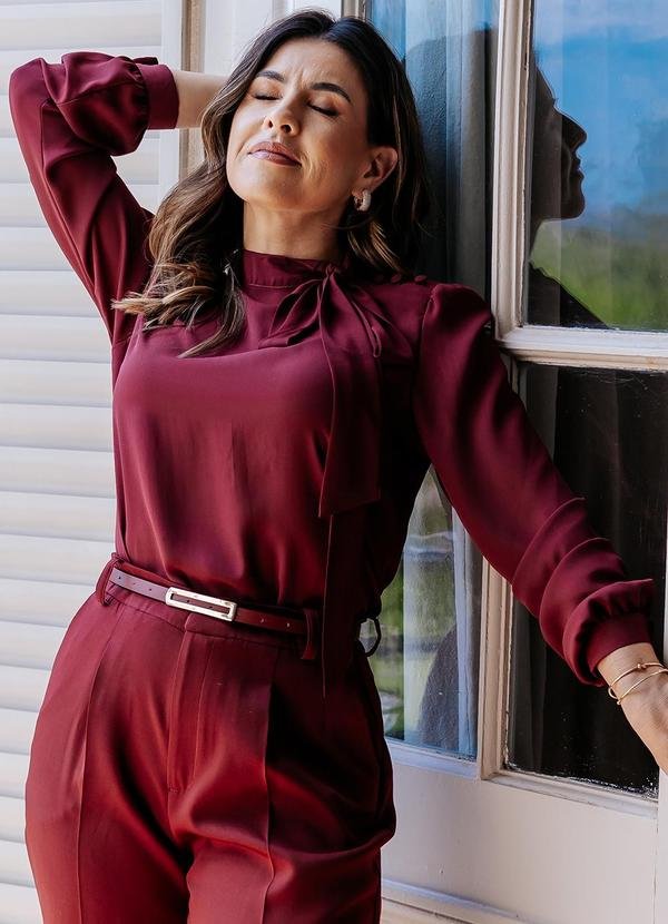 Blusa Manga Longa Gola Laço Bordô Tamires