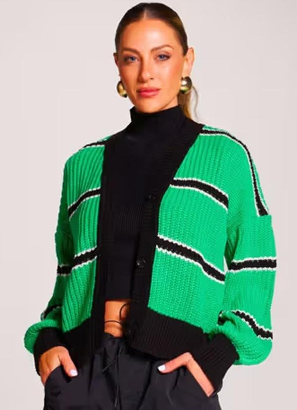 Cardigan Tricot Listrado Verde