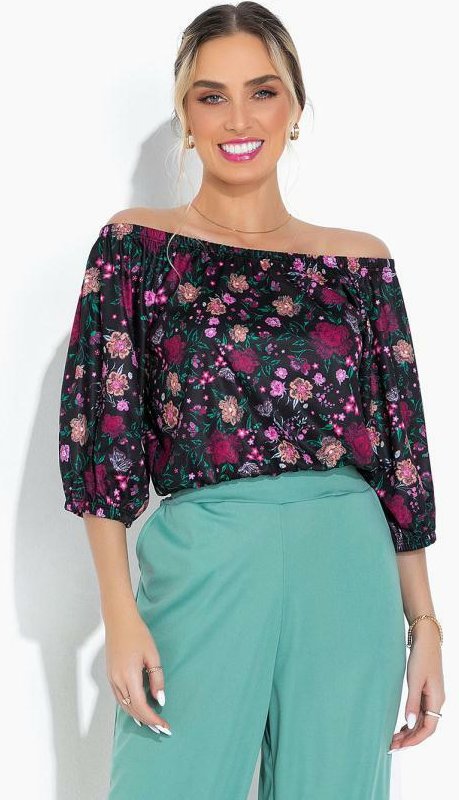 Imagem principal Blusa Floral Preto com Decote Ombro a Ombro Moda Pop Moda Pop