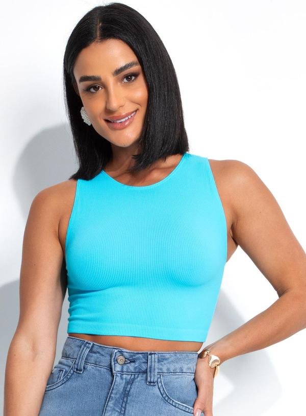 Imagem principal Blusa Canelada Azul Céu sem Costura Bimini Bimini