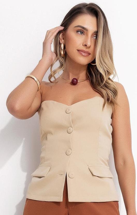 Imagem principal Top sem Alça Bege em Alfaiataria Quintess Quintess