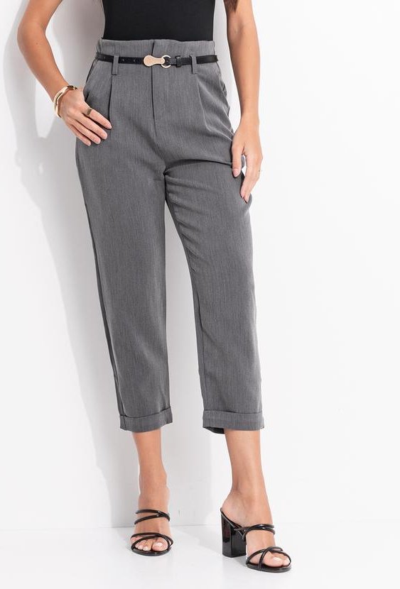 Imagem principal Calça Cinza Cenoura Alfaiataria Acompanha Cinto Quintess Quintess