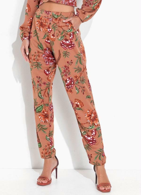 Imagem principal Calça Floral Marrom com Bolsos Funcionais Moda Pop Moda Pop