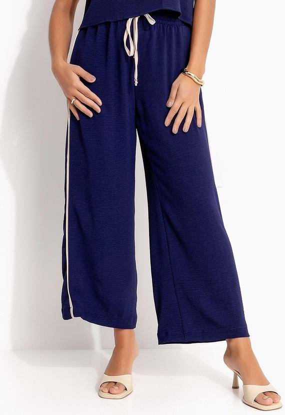 Imagem principal Calça Pantalona Azul Marinho em Poliéster Quintess Quintess