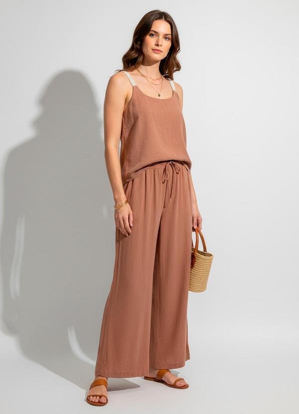 Imagem principal Calça Pantalona Marrom Claro em Viscose com Linho Quintess Quintess