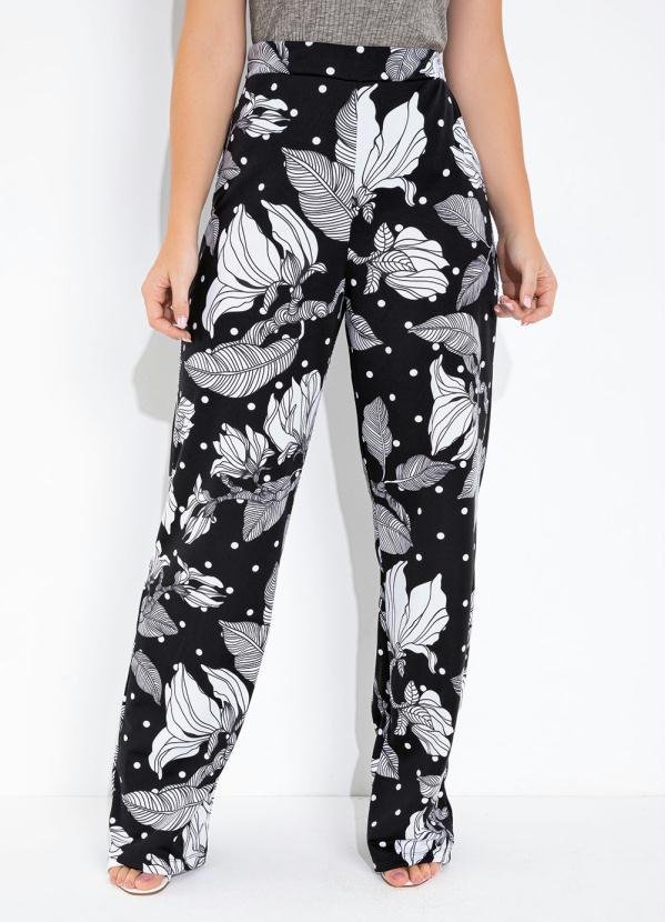 Imagem principal Calça Reta com Botões Floral Preta Moda Pop Moda Pop