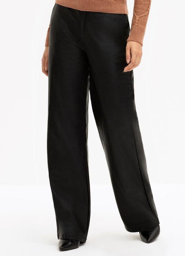 Calça Wide Leg de Poliuretano Clara Preta