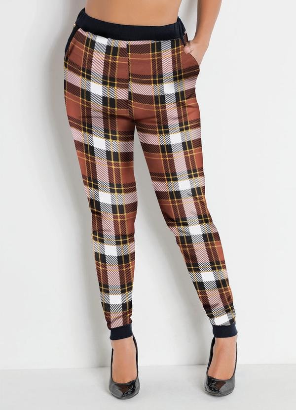 Imagem principal Calça Jogger Xadrez Marrom com Bolsos Funcionais Moda Pop Moda Pop