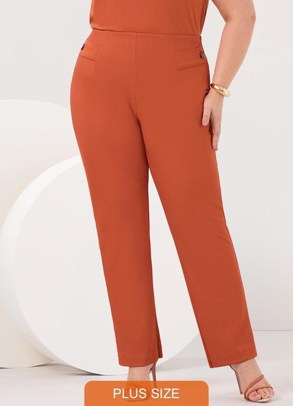 Calça Reta Plus Size em Malha Diagonal Laranja