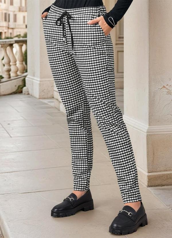 Imagem principal Calça Xadrez Comfort com Amarração Vivhy Preto bonprix bonprix