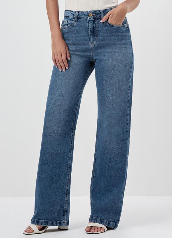 Calça Jeans Wide Leg Azul Médio Selene
