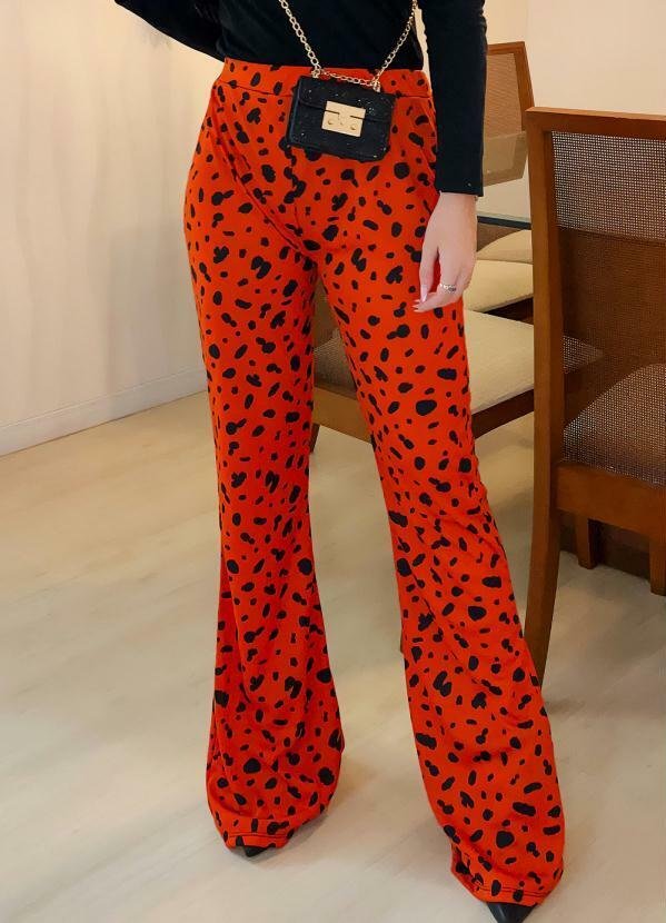 Imagem principal Calça Onça Laranja Flare com Elástico na Cintura Moda Pop Moda Pop