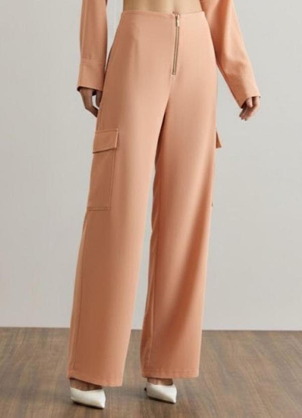 Calça Wide com Detalhe Zíper Laranja