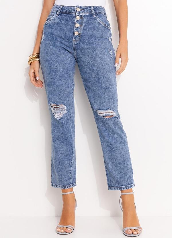 Calça Jeans Reta com Fechamento em Botões Sawary