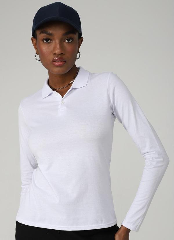 Imagem principal Camisa Polo Manga Longa Feminina Branco Basicamente Basicamente