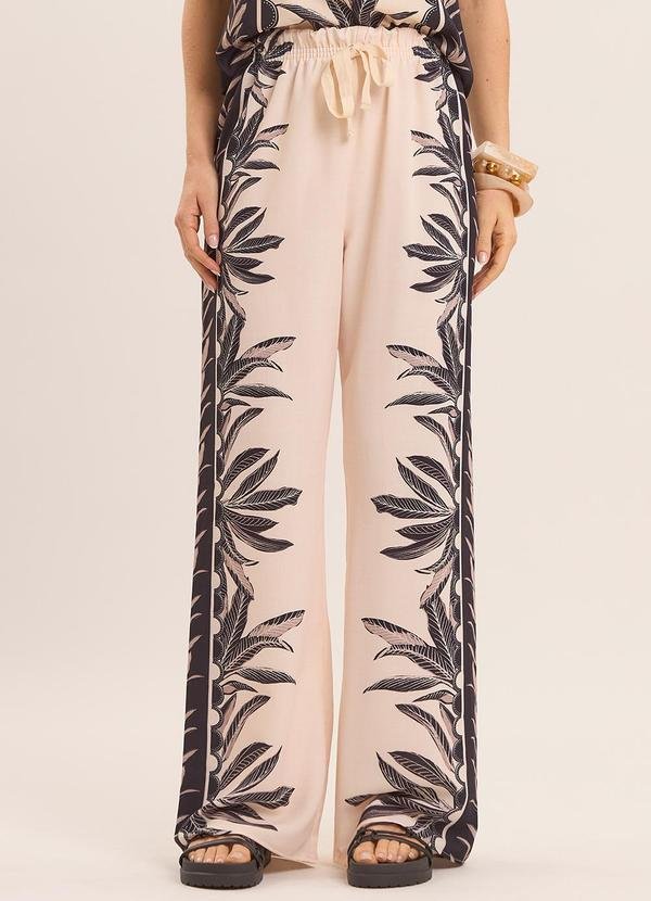 Calça Cintura Alta Tropical Estampada Preto