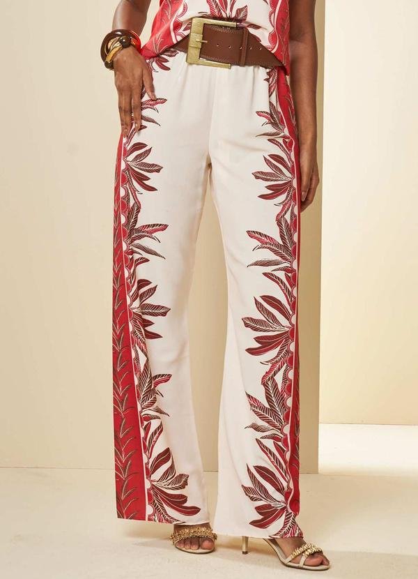 Calça Cintura Alta Tropical Estampada Vermelho