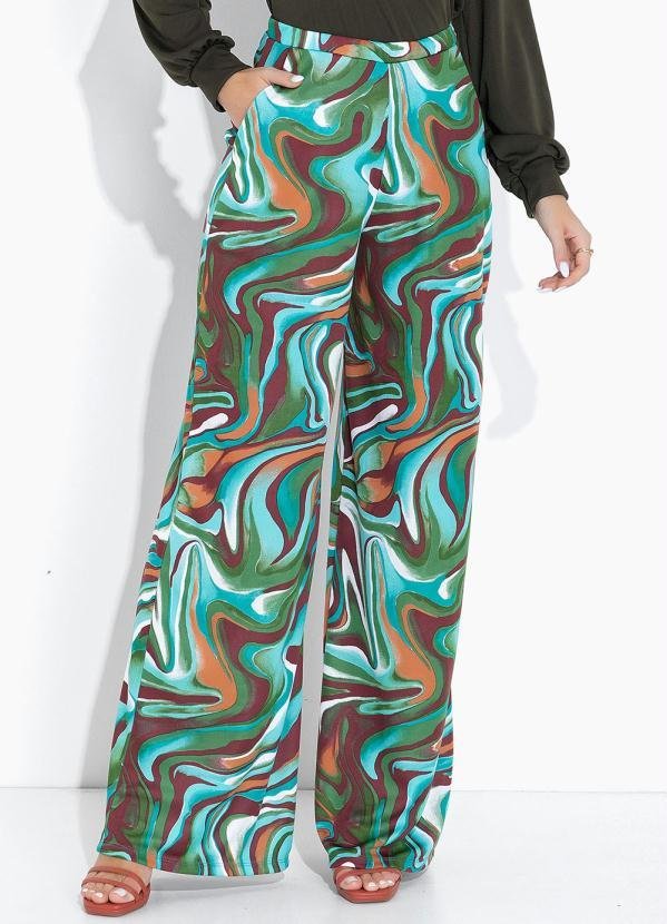 Imagem principal Calça Efeito Líquido Turquesa Pantalona Moda Pop Moda Pop