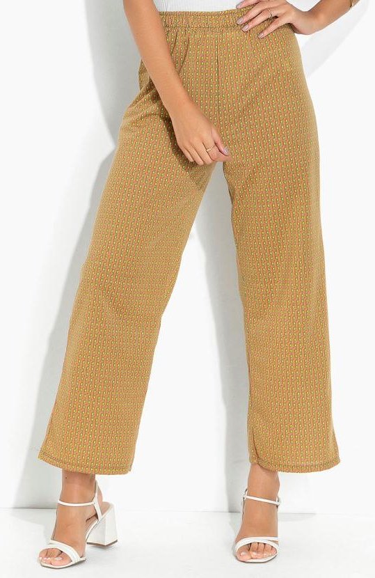 Imagem principal Calça Geométrica Marrom com Elástico na Cintura Moda Pop Moda Pop