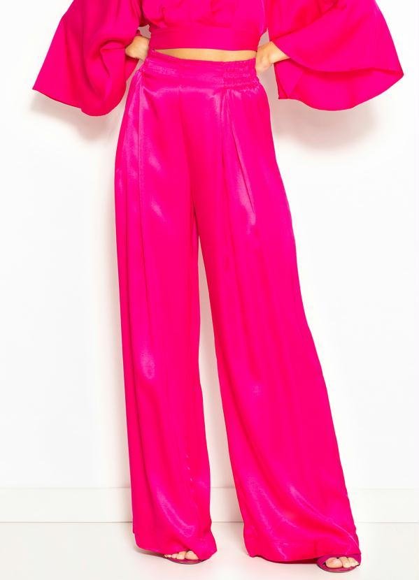 Calça Pantalona de Cetim Rosa