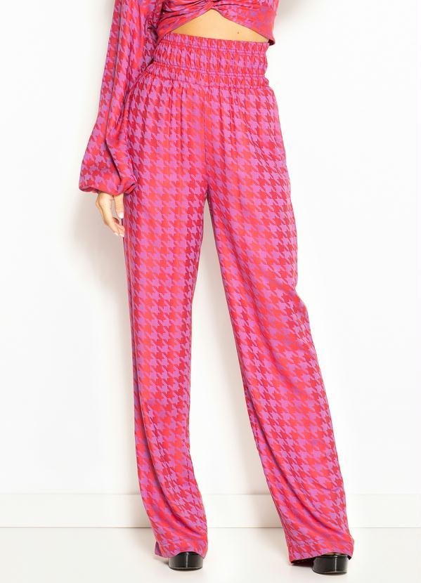 Calça Pantalona de Viscose Jacquard Rosa