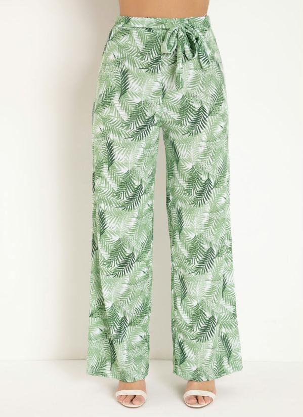 Imagem principal Calça Pantalona Folhas Verde com Faixa Fixa Moda Pop Moda Pop