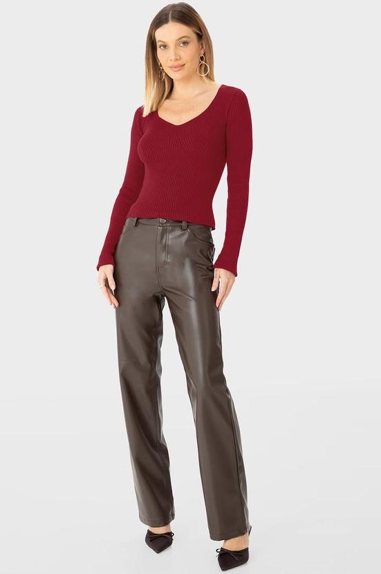 Imagem principal Calça Feminina Reta em Corino Marrom Enfim Enfim