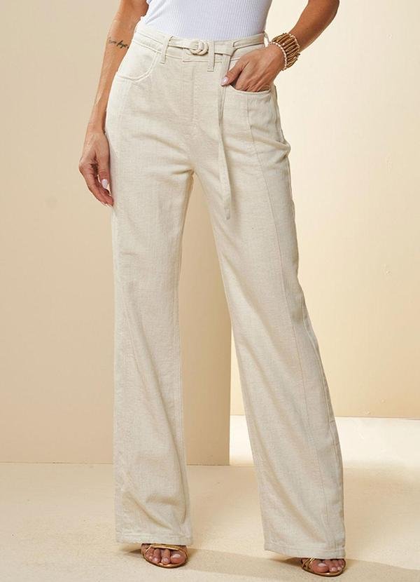 Imagem principal Calça Reta Cintura Alta Peônia Branco Doce Trama Doce Trama