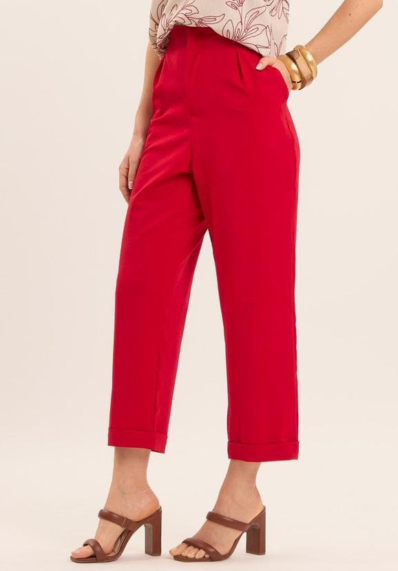 Calça Reta Cintura Alta Vermelho
