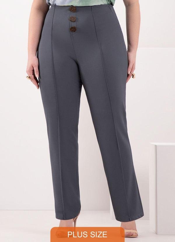 Imagem principal Calça Reta com Botões e Nervuras em Malha Azul Lunender Mais Mulher Lunender Mais Mulher