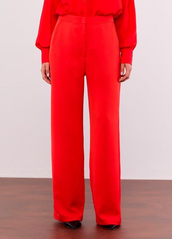 Calça Reta com Ziper Vermelho