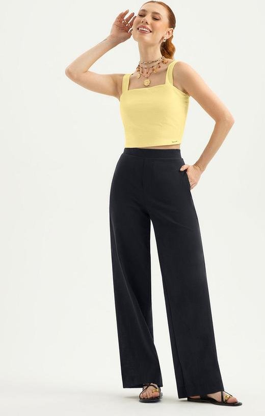 Calça Reta em Algodão Preto