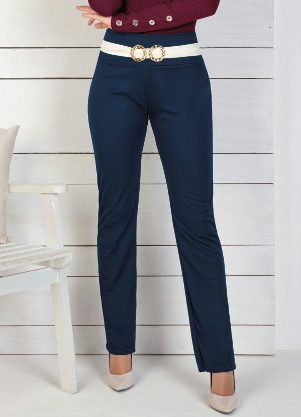 Imagem principal Calça Reta Marinho e Off White com Fivela Moda Pop Moda Pop