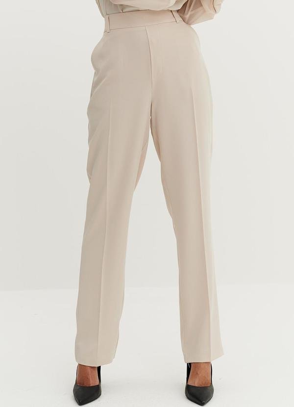 Calça Reta de Alfaiataria Sarjada Aveia Iris Bege