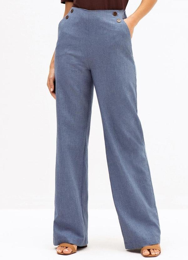 Calça Wide Leg em Algodão Azul Médio Francesca