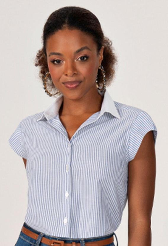 Imagem principal Camisa Listrada com Manga Copinho Drica Azul Principessa Principessa